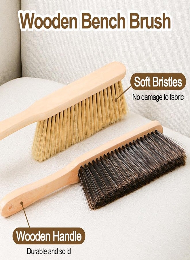 HMIEPRS 2 Pieces Wooden Dust Brush Hand Broom, Bench Brushes with Bristles, Handle Hair Brushes for Counter Bed Sofa Car Fireplace Household Woodworking Cleaning (Brown, Yellow) - Image 2